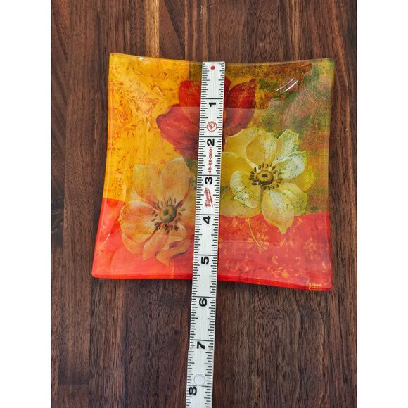 Fabrice De Villeneuve Decorative Floral Art Glass Tray - Picture 4 of 6